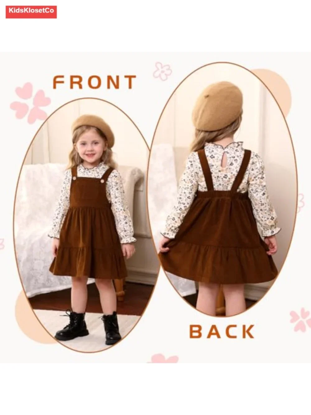 Toddler Girl Long Sleeve Ruffle Top & Overall Dress Set with Pockets